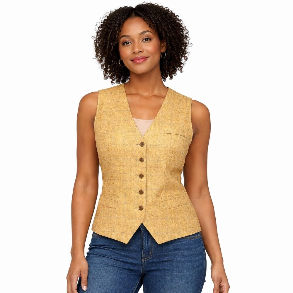 Gold Button-Front Vest | Trendy Tailored Sleeveless Top | Size M